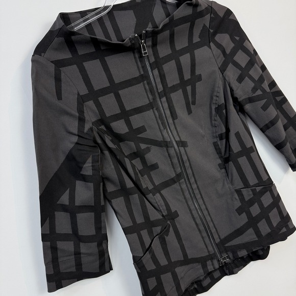 Porto San Francisco Jacket Women 1 Grey Black Grid Zip Up Stretch Funnel Neck - Picture 2 of 11